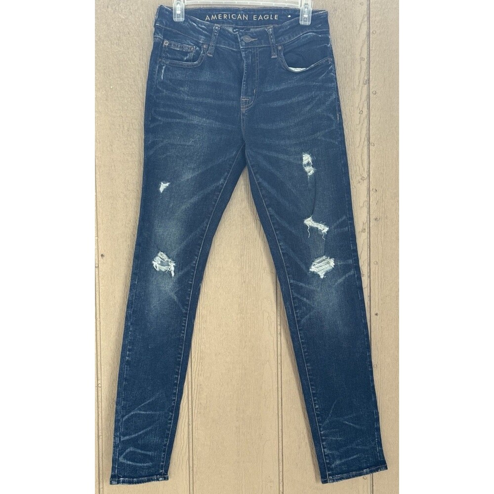 American Eagle Mens Skinny Distressed Denim Blue Jeans Size 30x32